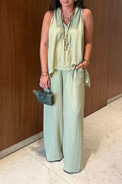 Suzi Boyundan Tie-Up Asymmetric Cut Bluz Pant Suit 51182
