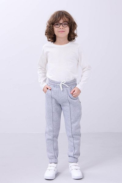 Perendi Comfortable Unisex Children's Sweatpants with Elastic and Fleece Inside Pocket Gray