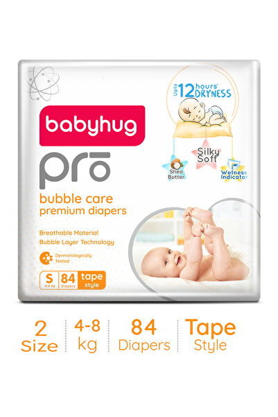 Babyhug Pro Bubble Care Premium Tape Style Diapers, Size 2, Small - 84 Pieces