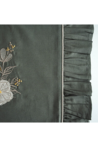 Ecocotton Vanya King Size Duvet Cover Set 100% Organic Cotton Satin Applique Embroidered Green 240x220 Cm