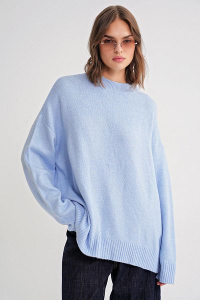 Mixray 6913 Model Baby Blue Loose Soft Knitwear Women's Sweater