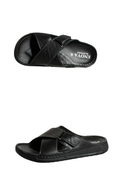 Benittokids Enova Men's Faux Leather Orthopedic Comfortable Sole Adjustable Velcro Stitched Stylish Home and Outdoor Slippers