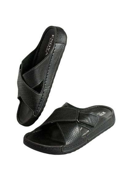 Benittokids Enova Men's Faux Leather Orthopedic Comfortable Sole Adjustable Velcro Stitched Stylish Home and Outdoor Slippers