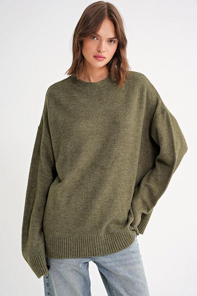 Mixray 6913 Model Khaki Women's Knitwear Sweater - Loose and Soft Texture