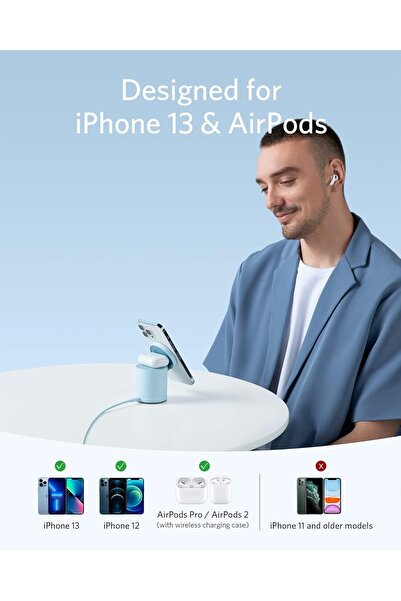 Anker شاحن لاسلكي مغناطيسي 623 (MagGo)، محطة شحن لاسلكية 2 في 1 مع شاحن USB-C بقوة 20 وات