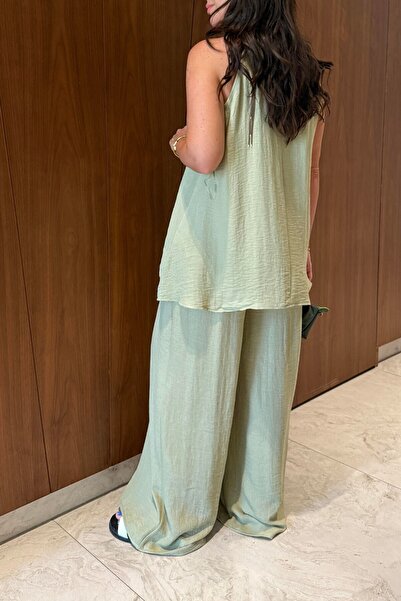 Suziş Boyundan Tie-Up Asymmetric Cut Bluz Pant Suit 51182