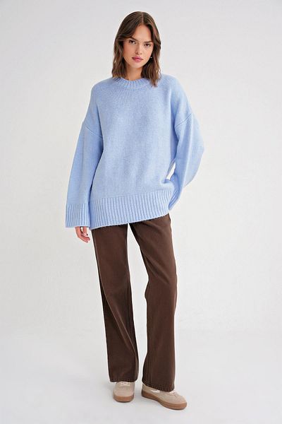 Mixray 6925 Baby Blue - Wide Sleeve Soft Knitwear Sweater