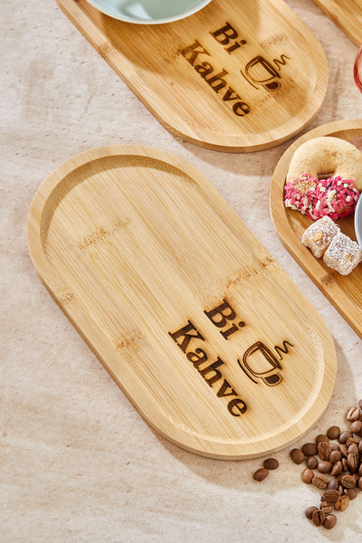 EMBazaar Set of 6 Bamboo Coffee Presenters – Oval, Coffee Pattern, Bi Coffee