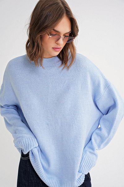 Mixray 6913 Model Baby Blue Loose Soft Knitwear Women's Sweater