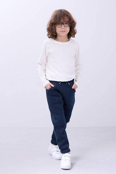 Perendi Comfortable Unisex Children's Sweatpants with Elastic and Fleece Inside Pockets Navy Blue