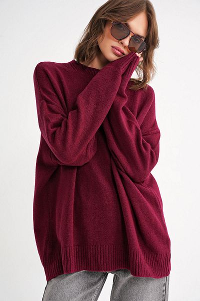 Mixray 6913 Model Claret Red Knitwear Sweater - Loose and Soft Texture