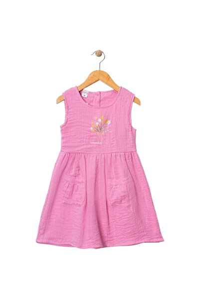 Babexi Flower Embroidered Muslin Dress Fuchsia