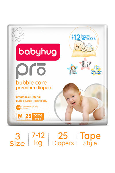 Babyhug Pro Bubble Care Premium Tape Style Diapers, Size 3, Medium - 25 Pieces