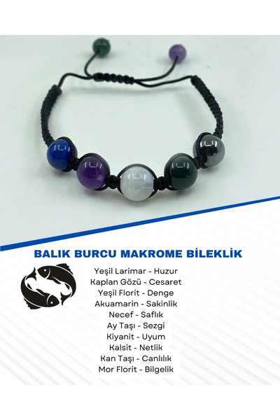 Saff Doğal Taş Certified Pisces Natural Stone Macrame Bracelet 212187