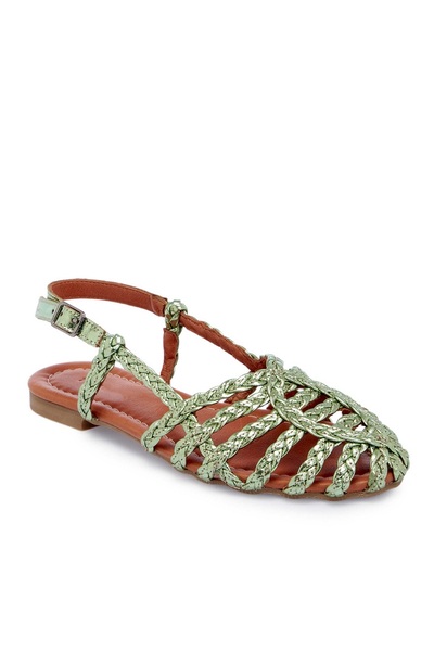 CUCA Genuine Leather Lace Detail Braided Women's Daily Sandals