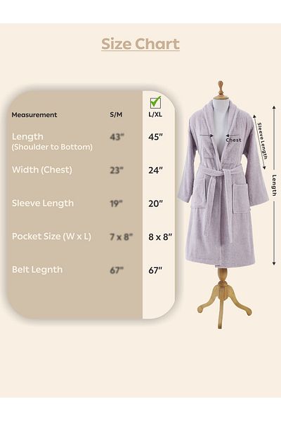 Donetella Unisex 100% Cotton Terry Bathrobe Large & Extra Large, 400 GSM, Ankle-Length with Shawl Collar