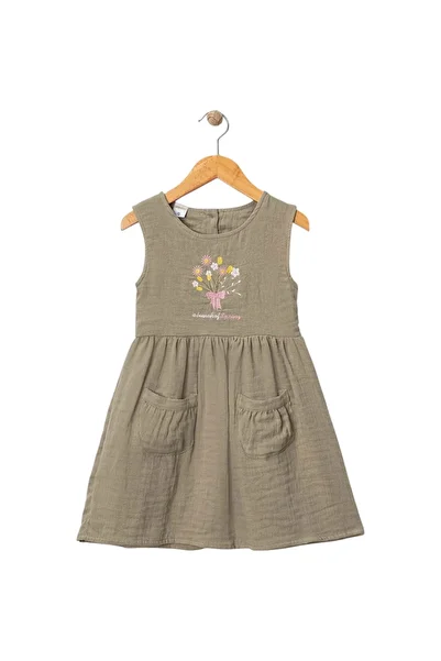 Babexi Flower Embroidered Muslin Dress Green