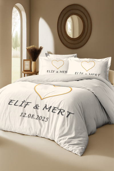 MonoHome KİŞİYE ÖZEL %100 Pamuk Nevresim Takımı – Kalp Tasarımlı Özel İsimli ...