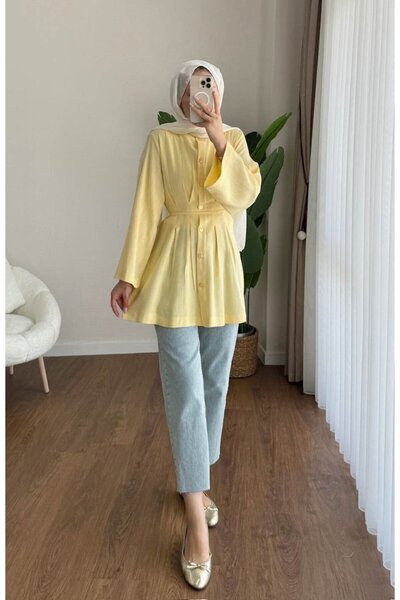 RFK Butik Women's Linen Tunik Shirt Yellow
