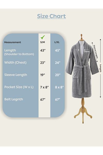 Donetella Unisex 100% Cotton Velour Bathrobe Small & Medium, 400 GSM, Ankle-Length with Shawl Collar & Pockets