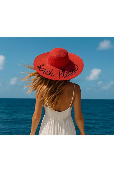 Axesoire 14232-9 Beach Please - Red Straw Flared Hat