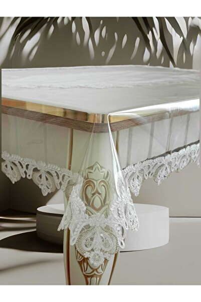 Altın Çeyiz Tekstil Runner'lı Şeffaf Fransız Güpürlü Masa Örtüsü  Günlük