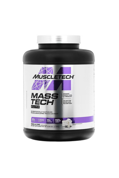 MUSCLETECH كعكة الفانيليا من Mass Tech Elite، مُحسِّن كتلة عضلية مُتقدِّم مع الكرياتين - 6 أرطال