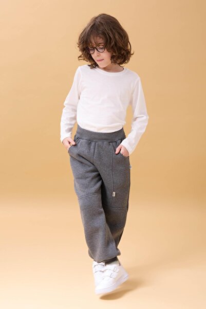 Perendi Kalın Jogger Cepli Unisex Çocuk Eşofman Altı Antrasit