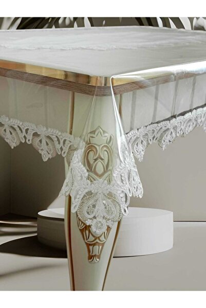 Altın Çeyiz Tekstil Runner'lı Şeffaf Fransız Güpürlü Masa Örtüsü  Günlük