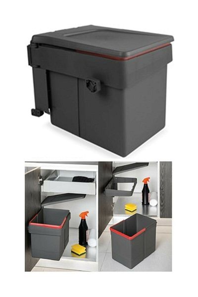 METALİ Inside Cabinet Trash Can Anthracite 15 L, Minimum Cabinet Door Width 45 Cm.