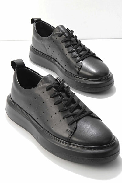 Slope Men's Black Genuine Leather Lace-Up Casual Shoes High Sole Orthopedic 3382