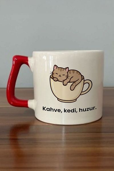 DozNest "Coffee, Cat, Tranquility." Written Red Handled Mug - Gift Coffee Glass Dza56