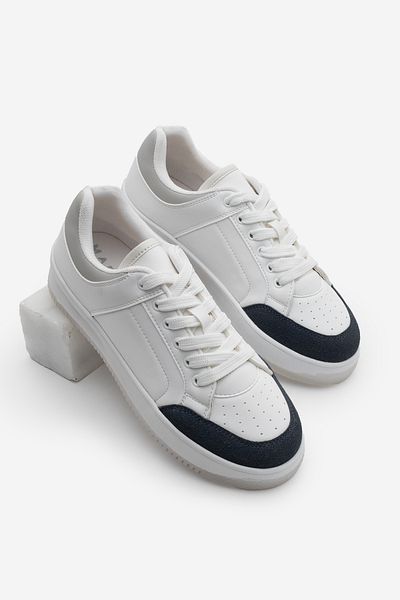 Marjin Women's Sneaker Thick Sole Suede Detail Sports Shoes Hinos Navy Blue