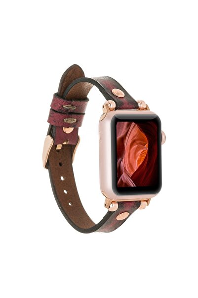 Apple Watch Uyumlu Deri Kordon 38-40-41mm Vintage Ferro Rt V1sef Bordo