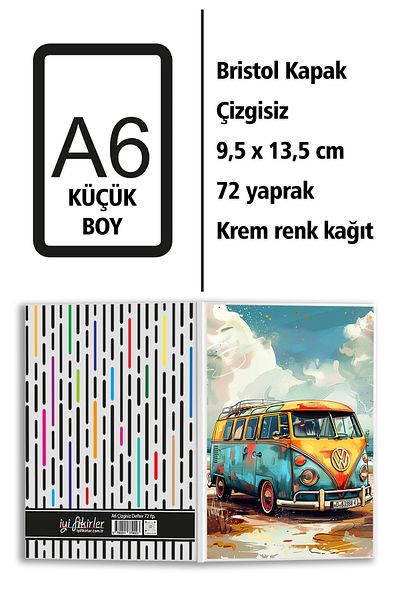 Hamiki Retro Volkswagen Minibus Printed A6 Small Size Unlined Notebook