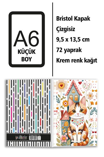 Hamiki Cat Pattern Printed A6 Small Size Unlined Notebook