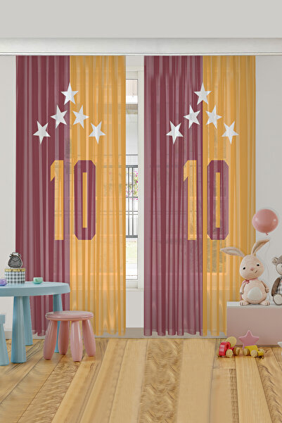 HOMESSA Sarı Kırmızı Çocuk Odası Tül Perde