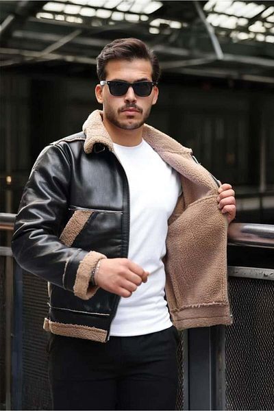 Valiberta Vintage Fur Detailed Men's Leather Jacket / Coat - Black