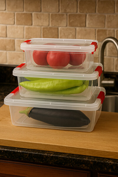 Roza's Home Set of 3 Leakproof Storage Containers Food Container Refrigerator Organizer 0.8 Lt, 1.5 Lt, 3 Lt Org-465Pr