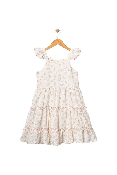 Babexi Flower Embroidered Muslin Dress Ecru