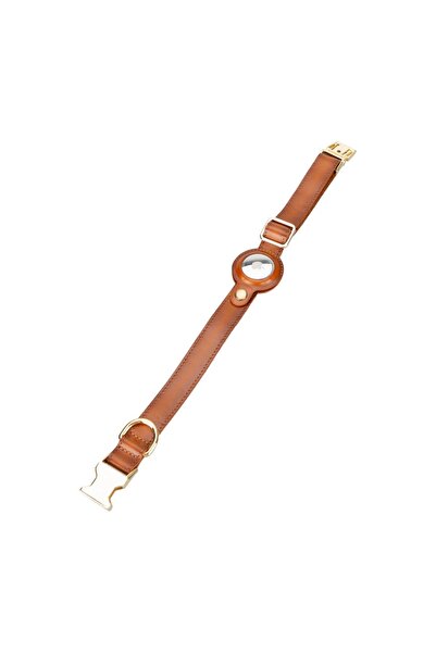 PLM Gerçek Deriden El Yapımı Köpek Tasması, Apple AirTag Uyumlu Yuva, 50cm Ay...