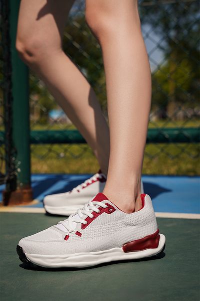 Marjin Women's Sneaker Knitted Knitwear Running and Walking Sports Shoes Sinta Claret Red