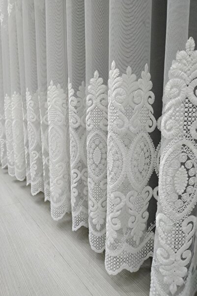 evihtiyaclarim by IOC New Season Damask Pattern Non-Iron Tulle Curtain 1 X 2.5 Medium Pleated