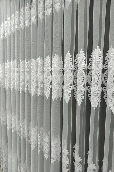 evihtiyaclarim by IOC New Season Damask Pattern Non-Iron Tulle Curtain 1 X 2.5 Medium Pleated