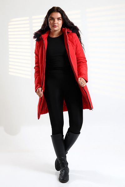 Talsmoda Tals Fashion Women's Red Color Water and Drip Proof Washing Resistant Furted Quilted Coat
