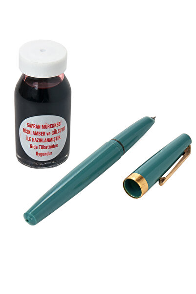 İhvan Kırmızı Safran Mürekkebi ve Yeşil Renk Safran Kalemi Seti
