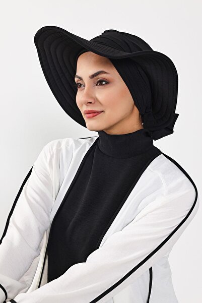 Aisha's Design Detachable Aerobin Hat with Bow on the Back, Bone Turban, S-4A, Black