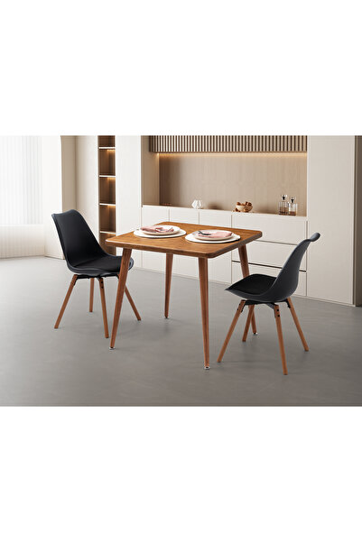 Bensett Kitta Yemek Masası, %100 Masif Ahşap, 80x80 Cm, Ceviz