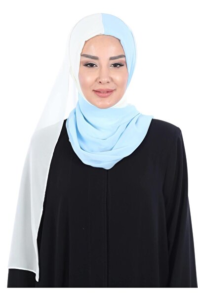 Ayşe Tasarım Double Color Practical Chiffon Shawl,Ps-102,Baby Blue-Cream