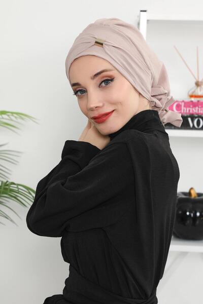 Aisha's Design عمامة جاهزة من قماش ايروبين مع الملحقات، HT-95، مينك